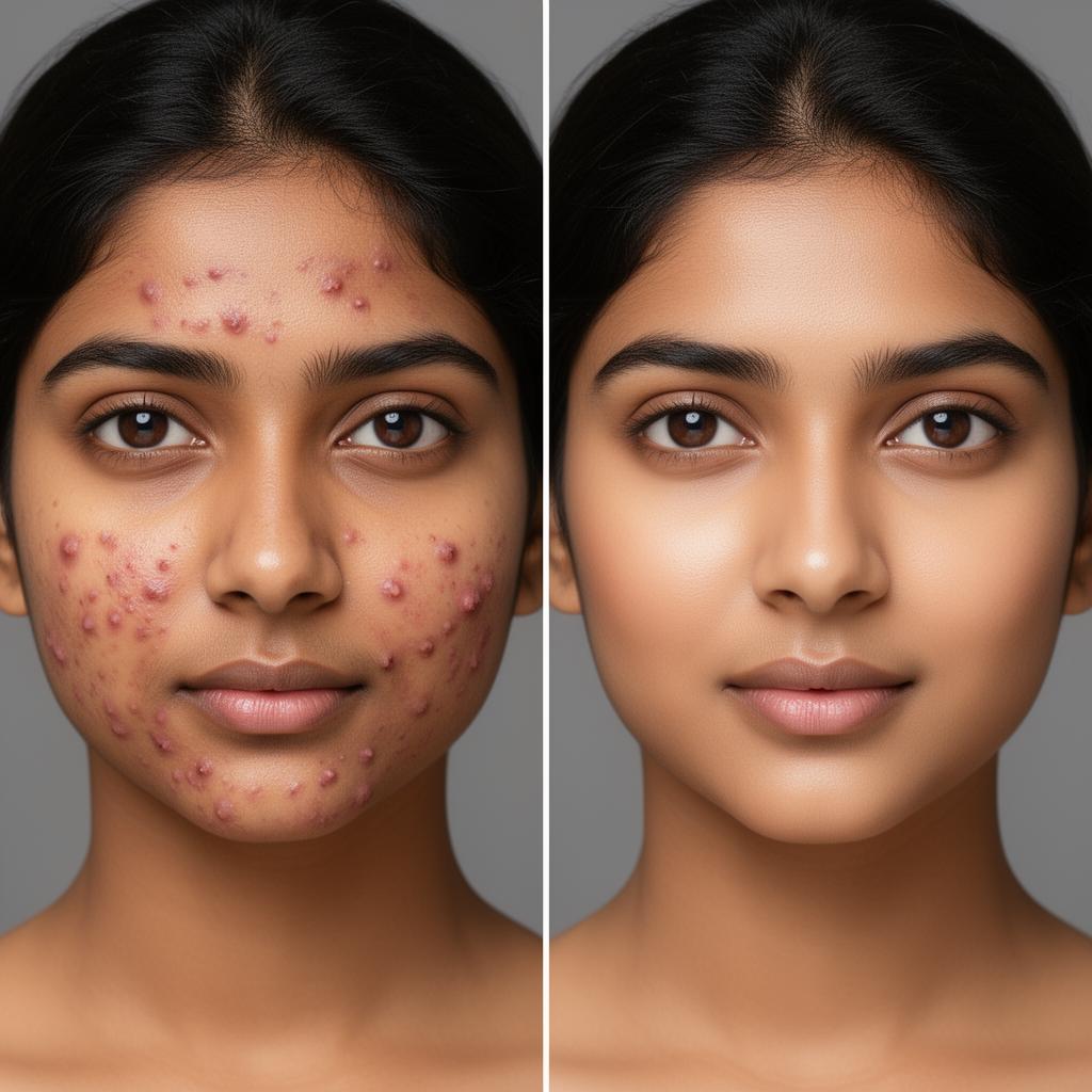 Case 01 · Acne & scars — before and after